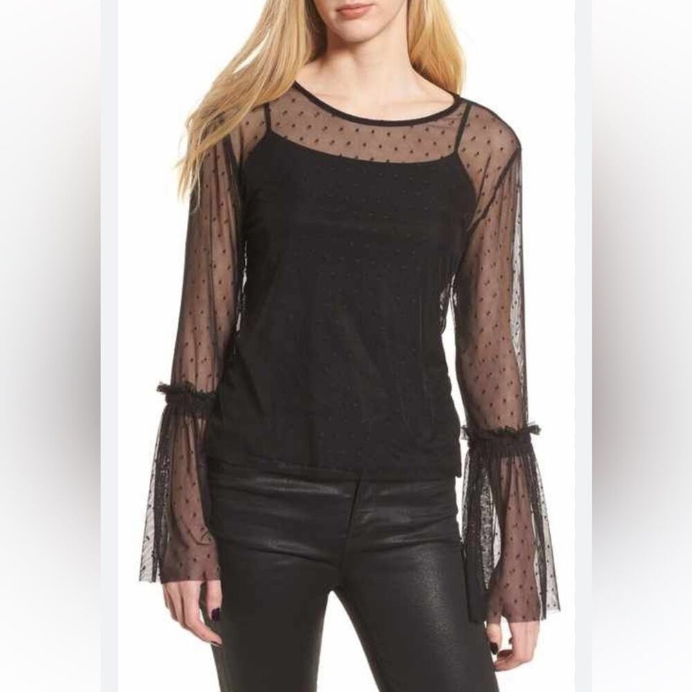 Ten Sixty Sherman Black Sheer Swiss Dot Top size Medium - Picture 1 of 9